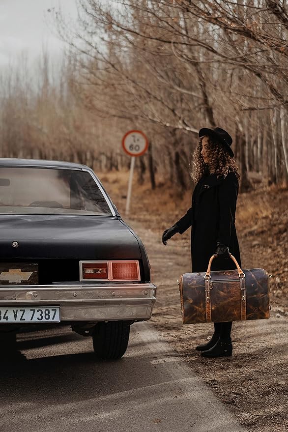 Leather Duffel Bag for Men & Women Travel, Weekend, Overnight, Gym Bag