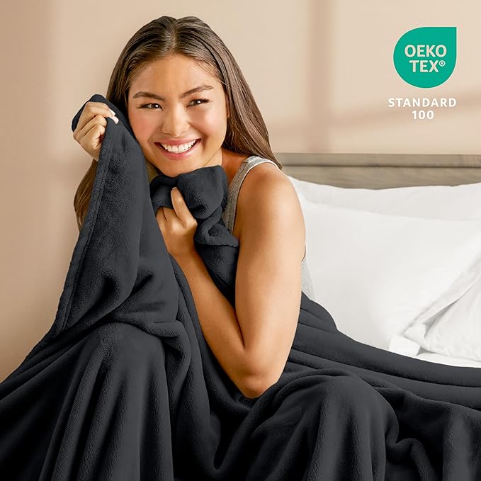 Bare Home Fleece Blanket - Full/Queen - Ultra-Soft Lightweight for Bed, Sofa, and Couch - Luxury Microplush - Cozy Warm Blanket (Full/Queen, Black)