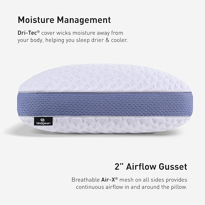 Bedgear Balance Cuddle Curve Performance Pillow - Size 2.0 - Moisture-Wicking Pillow for Side Sleepers - Medium Firmness Bed Pillow- Hypoallergenic, Washable Removable Cover - 20" W x 26" L x 5.75" H