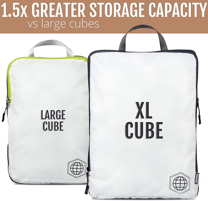 Large Compression Packing Cubes 6 Piece Set for Travel with Lightweight Laundry Bag for Carry-On Suitcase by TRIPPED Travel Gear (White)