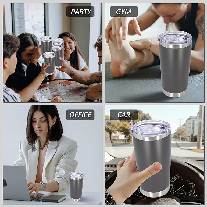 20oz Tumbler Bulk Stainless Steel Tumblers with Lid Vacuum Insulated Double Wall Travel Coffee Mug Powder Coated Tumbler Cup for Hot and Cold Drinks(Grey, 6 pack)
