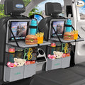 Car Backseat Organizer with Tablet Holder,11 Storage Pockets with Foldable Food Tray, Protector Kick Mats for Kids, Travel Accessories Organizer (Gray, 2Pack)