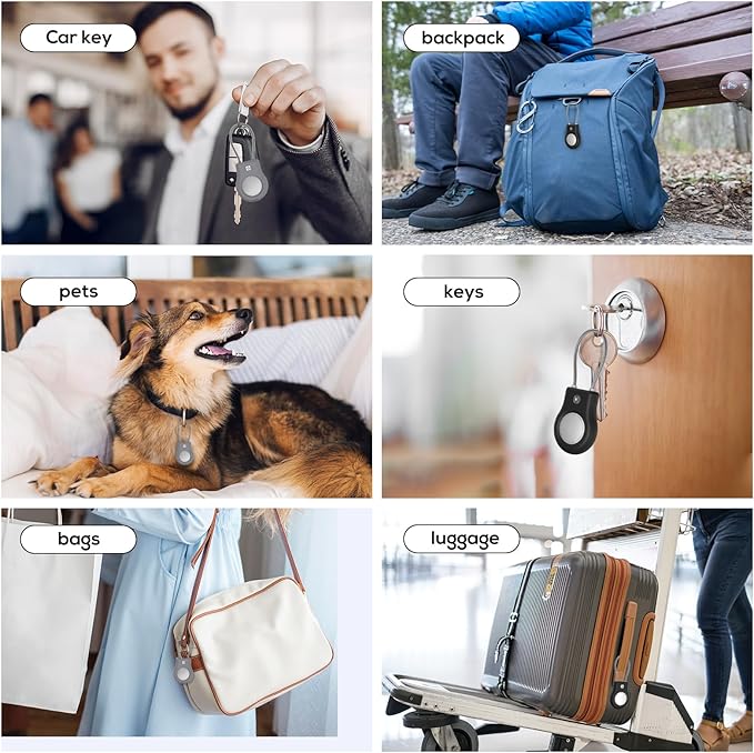 Air tag Holder,(4 Pack) Air tag Keychain with Secure Lock,Air Tags Case with Wire Cable for Apple Airtag,Anti-Lost Protective Case with Keyring for Luggage, Key, Pet, Bag, Black/Grey