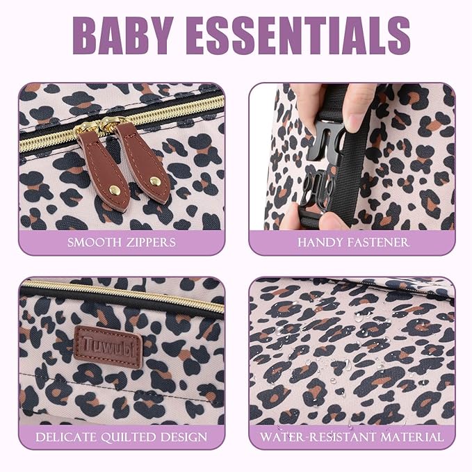 Tuwubi Diaper Bag Tote,Baby Diaper Bag with Pacifier Case Large Travel Diaper Tote Caddy for Mom and Dad Multifunction Large Baby Bag - M-Leopard Print
