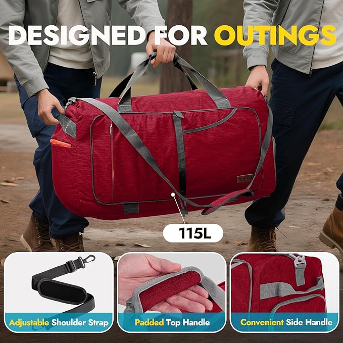 Canway 65L Travel Duffel Bag, Foldable Weekender Bag with Shoes Compartment for Men Women Water-proof & Tear Resistant
