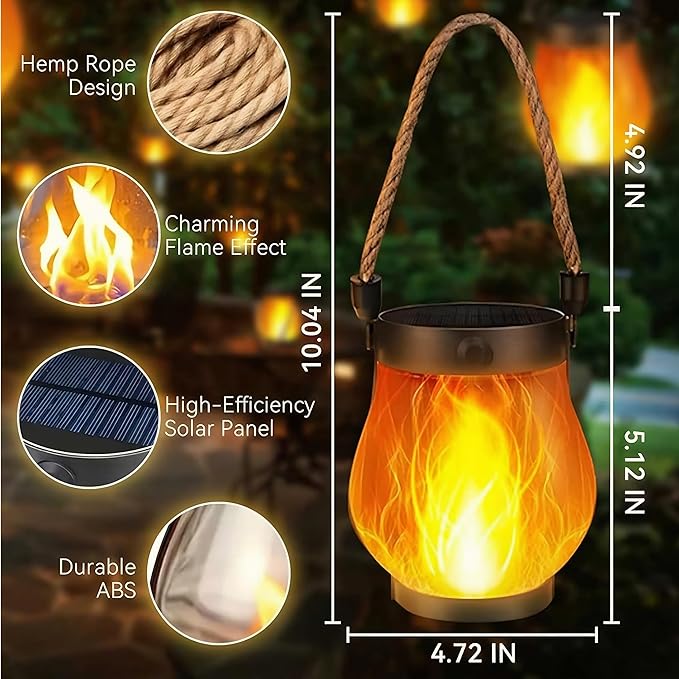 Kaliqo Solar Lantern Outdoor Lights Solar Lantern Waterproof Flickering Flame Hanging Lanterns for Patio Yard Garden Decor (3 Pcs)