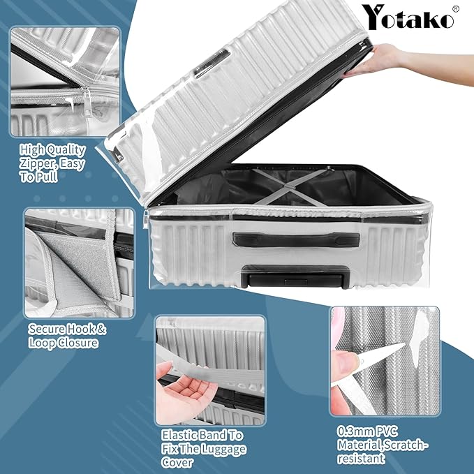Yotako Upgraded Zippered Clear PVC Suitcase Cover, 24 Inch Luggage Covers for Suitcase Luggage Protector Cover 24''