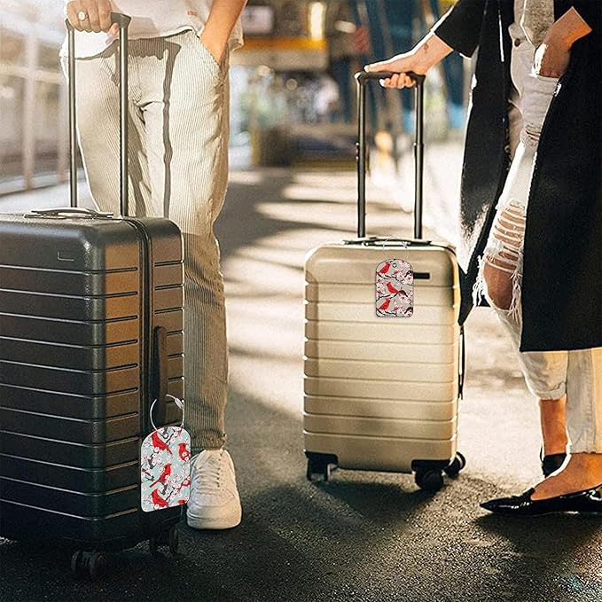 2 PCS Leather Luggage Tags for Suitcase Cardinal and Blooming Cherry Travel Luggage Tag with Privacy Flap Name ID Label and Metal Loop for Travel Bag Suitcase