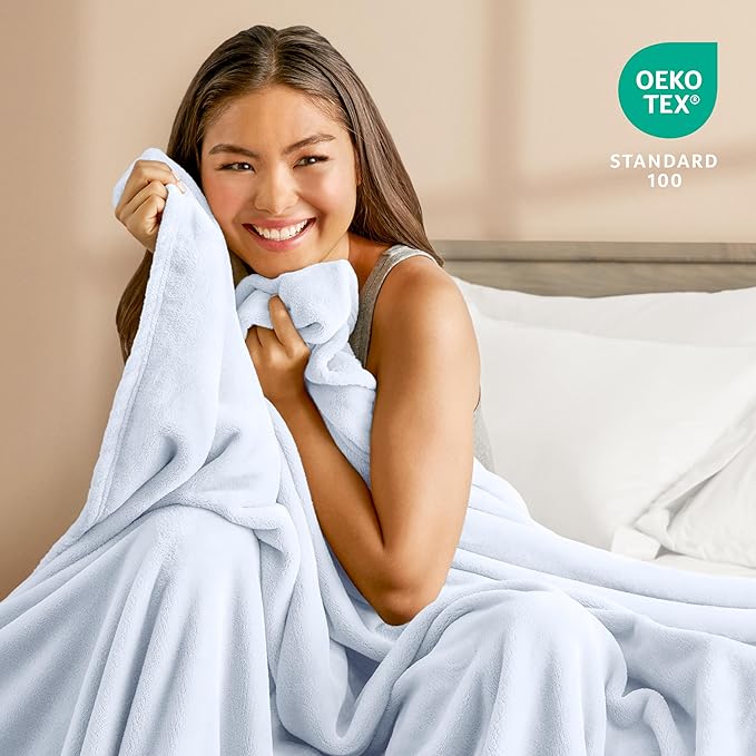 Bare Home Fleece Blanket - King Size - Ultra-Soft Lightweight for Bed, Sofa, and Couch - Luxury Microplush - Cozy Warm Blanket (King, Blue Mist)