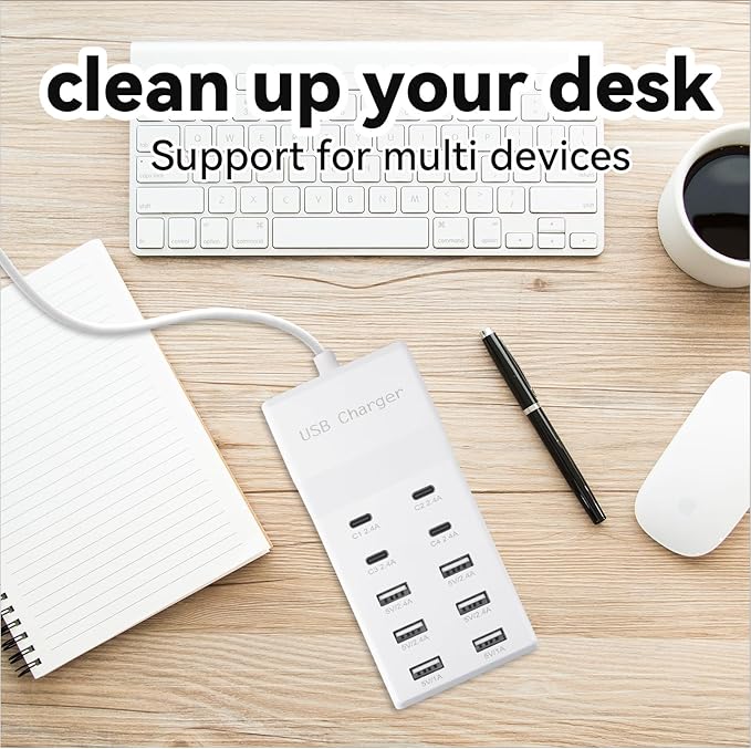 USB Charging Station, 10 Ports Family-Sized USB C Charger Block,USB Power Strip for Smart Phone Tablet Laptop Computer（2 Pcs）