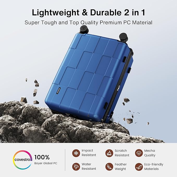 SHOWKOO Luggage Sets 3 Piece Hardside Expandable Lightweight PC Suitcase Sets with Double Spinner Wheels TSA Lock, Sea Blue