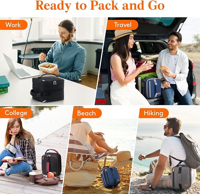 Lifewit Insulated Lunch Box for Men, Expandable Cooler Bag, Freezable Lunch Bag for Women with 2 Ice Packs and Shoulder Straps for Work Travel College, 8.2L Blue