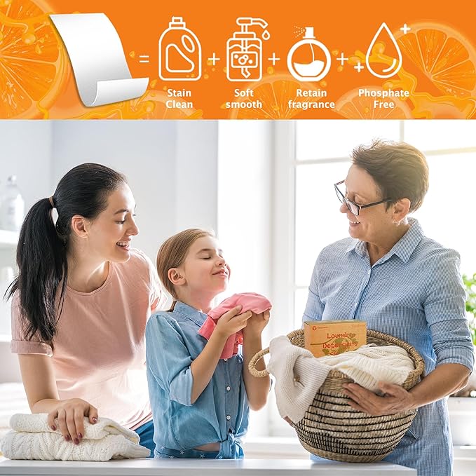 Freelivity Laundry Detergent Sheets, 200 Sheets Lemon Orange - Eco-Friendly Hypoallergenic Plastic-Free LiquidLess Clothes Washing Detergent Supplies for Save Space Travel Camping