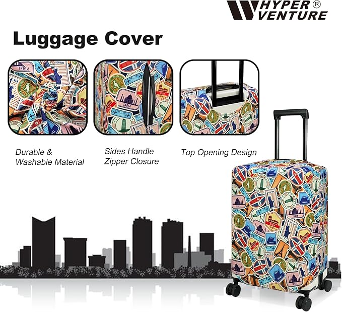 HYPER VENTURE Washable Luggage Cover - Fashion Suitcase Protector Fits 18-22 Inch Luggage (World Voyage, S)