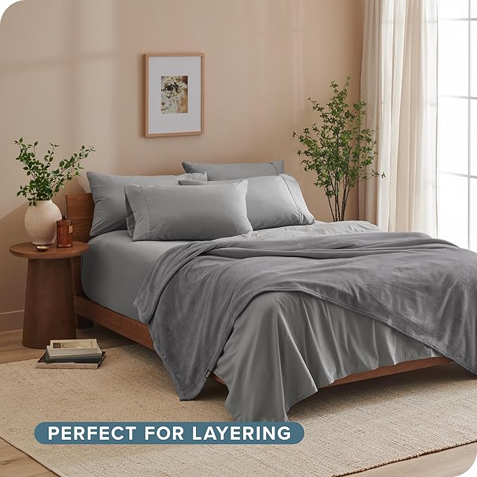 Bare Home Fleece Blanket - Full/Queen - Ultra-Soft Lightweight for Bed, Sofa, and Couch - Luxury Microplush - Cozy Warm Blanket (Full/Queen, Grey)