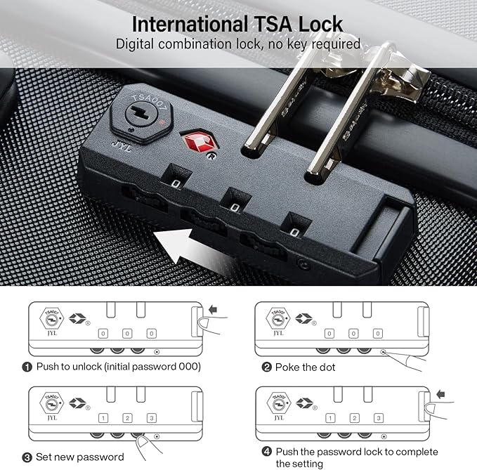 Hanke 24 Inch Luggage with Spinner Wheels Lightweight PC Hard Shell Suitcases Checked Luggage with TSA Lock Checked-Medium 24-Inch Rolling Suitcase for Travel(Jet Black)