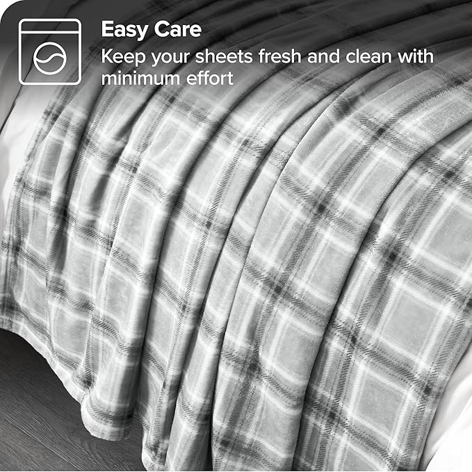 Bare Home Textured Fleece Blanket - Twin/Twin Extra Long - Ultra-Soft Lightweight for Bed, Sofa, and Couch - Luxury Microplush - Cozy Warm Blanket (Twin/Twin XL, Tartan Plaid)