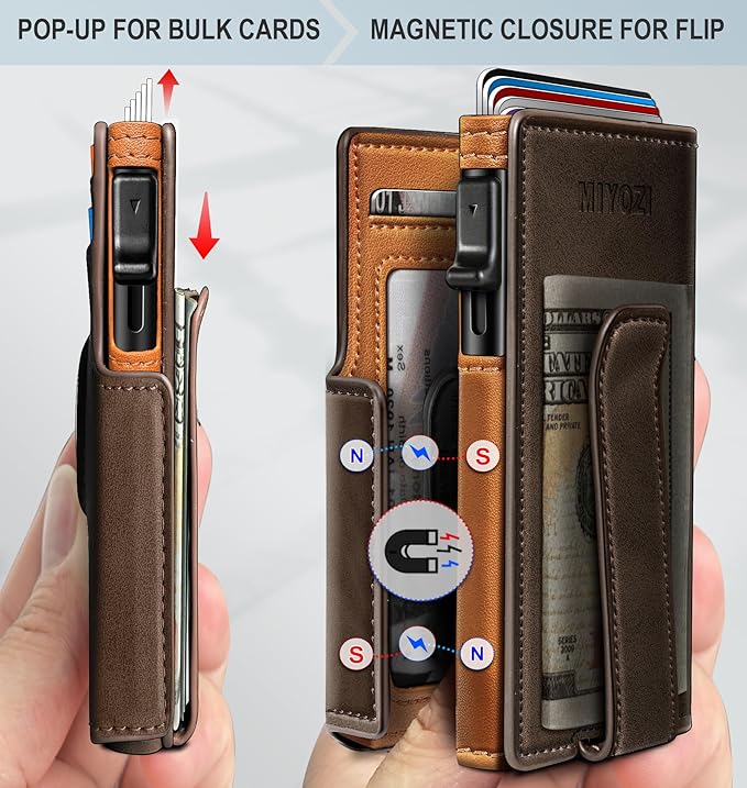Airtag Wallet for Men,with Money Clip 10 Cards Metal Case Smart Slim Pop Up Credit Card Holder Flip with Magnetic Closure RFID Blocking wallet with Gift Box