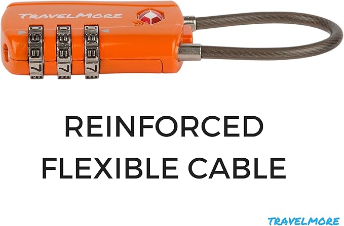 4 Pack TSA Approved Travel Combination Cable Luggage Locks for Suitcases & Backpacks - Orange