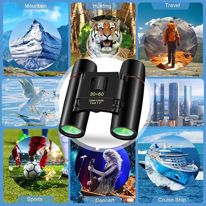30x60 Binoculars for Adults and Kids,BAK4 Prism Waterproof Lightweight Foldable Easy Focus Small Compact Binoculars for Bird Watching, Hunting,Concerts,Travel,Hiking