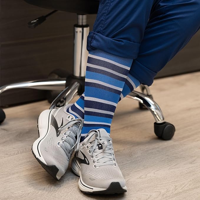 Medical Grade Compression Socks for Men & Women 15-20 mmHg by OrthoSleeve (Grey w/Stripes, Medium)