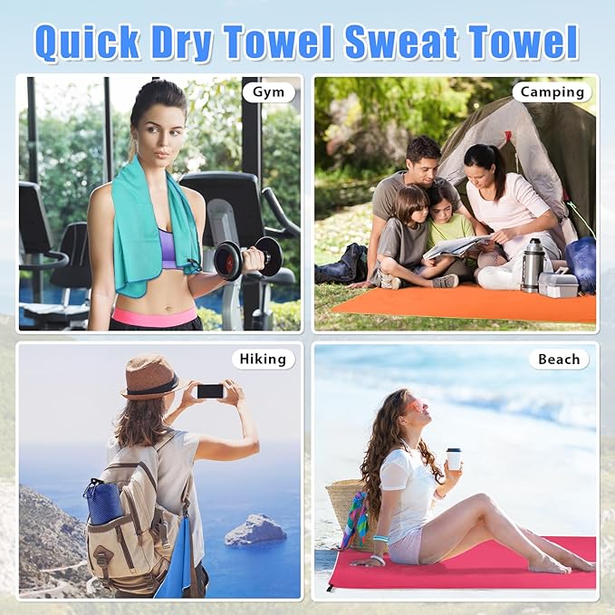 Sfee 2 Pack Microfiber Travel Towel, Quick Dry Camping Towel Large Beach Towel Super Absorbent Compact Lightweight Sports Gym Towels Set for Beach, Gym, Hiking, Pool, Backpacking,Bath,Yoga