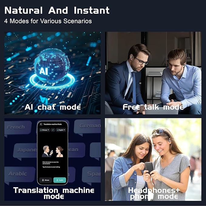 IAMJOY Language Translation Earbuds, 163 Two Way AI Translator Earbuds Language Translator OWS Earbuds Real Time 3-in-1 Online Translator Device with APP Fit iOS ＆ Android for Travel Business Learning