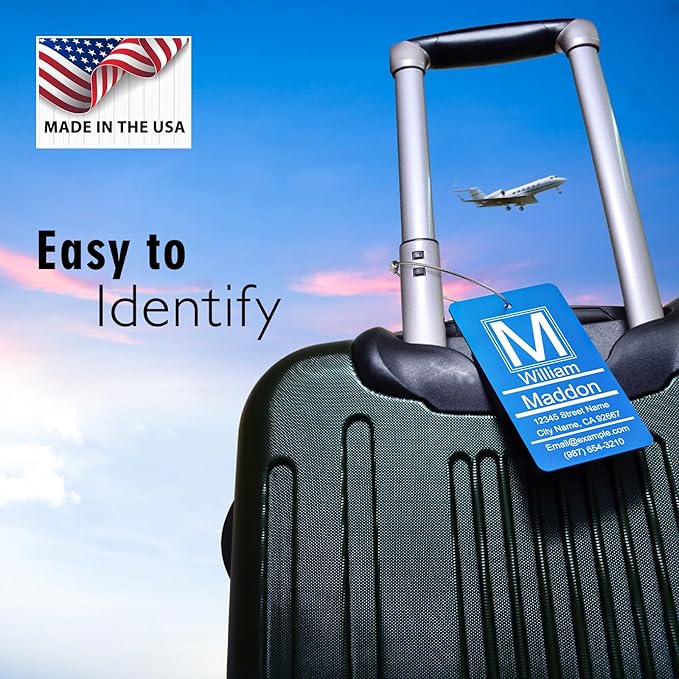 Luggage Tags for Suitcase - Red Personalized Engraved Metal Tag for Cruise Travel - Custom Name Tags Suitable for Bags and Backpacks