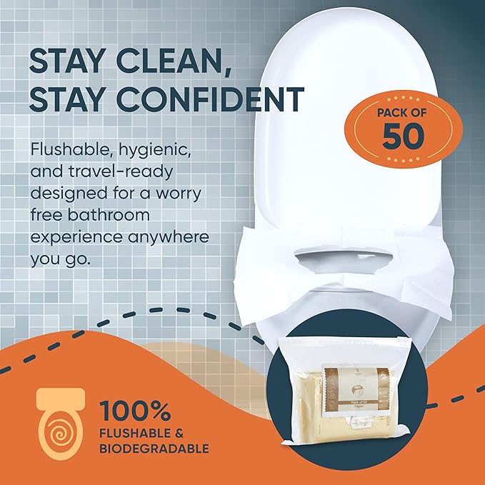 Disposable Toilet Seat Covers Pack of 50 XLarge Flushable Paper Travel Toilet Seat Covers for Adults and Potty Training, Premium Toilet Seat Liners for Public Restrooms