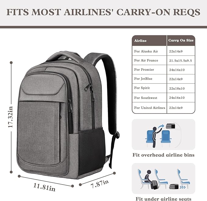 Business Laptop Backpack, 15.6 Inch Travel Laptop Bag, Water Resistant Durble Slim Casual College School Travel Computer Nurse Work Bag Gift for Men & Women, Grey
