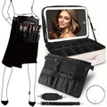 MOMIRA Travel Makeup Bag Cosmetic Bag Makeup Organizer Bag with Lighted Mirror, Adjustable Brightness in 3 Color Scenarios, Waterproof Makeup Train Case, Gift for Women - Khaki (Large)