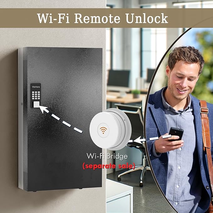 WeHere 360 Lock Box Wall Mount, APP Bluetooth/OTP/Wi-Fi/Fixed Code/Key Unlock, Smart Cabinet With Tag, Organizer Holder, Management Directory for Office, Valet, Realtor, Hotel