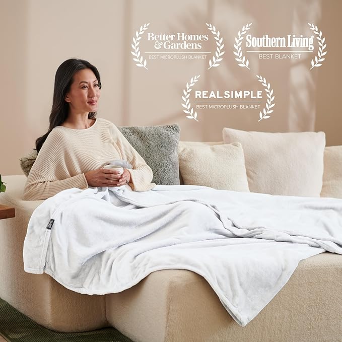 Bare Home Fleece Blanket - Throw/Travel - Ultra-Soft Lightweight for Bed, Sofa, and Couch - Luxury Microplush - Cozy Warm Blanket (Throw/Travel, White)