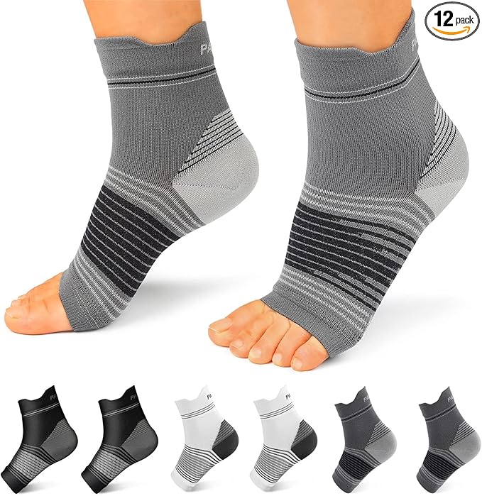 Plantar Fasciitis Sock (6 Pairs) for Men and Women, Compression Foot Sleeves with Arch and Ankle Support (Black, Gray, White, Large)