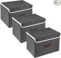 TYEERS Collapsible Storage Boxes, Washable Fabric Storage Bins with Lids, 14.9x9.8x9.8 inches, 3 Pack, Black