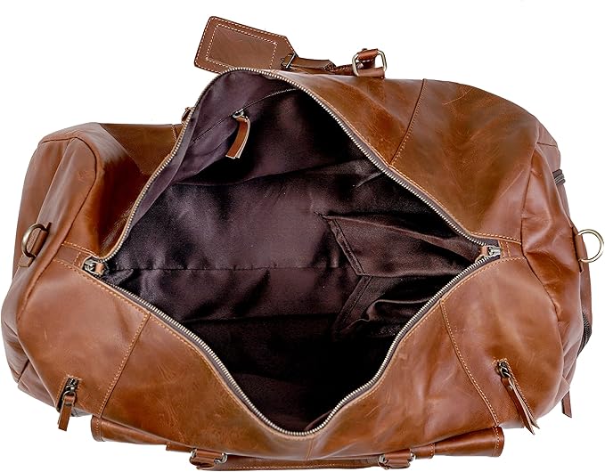 20 Inch Leather Duffle Bag Handmade Rustic Overnight Weekend Bag for Men, Gym Sports Travel Tote Bag Luggage Carry On Flight Cabin Duffel Bag with Shoe Compartment for Men & Women