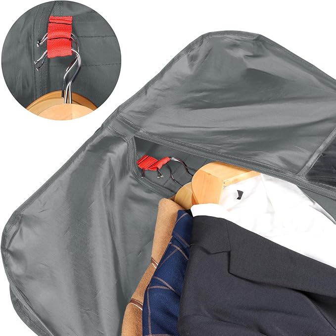 Zilink 60" Long Garment Bags for Travel Waterproof Dress Bags for Gowns Hanging Dress Bags for Closet Storage with Adjustable Handles and Stable Buckles for Dresses Suit Coats Tuxedos, Grey