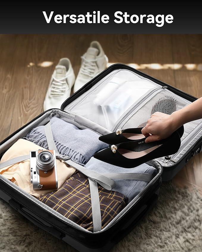 LUGGEX Carry On Luggage 22x14x9 Airline Approved, Polycarbonate Hard Suitcase with Front Pocket (Silver Grey, 20 Inch, 35L)