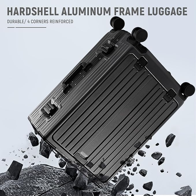 UrbanExplorer 20 Inch Carry On Luggage TSA Approved, Aluminum Frame Zipperless Luggage Carry On with Compartment for Short Trips, ABS+PC Hard Shell Suitcases with Spinner Wheels, Gray