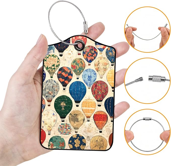 Luggage Tags for Suitcases, 2-Pack PU Leather for Cruise & Travel, Baggage ID Tags with Privacy Cover & Address Card, Durable Metal Ring, Kids Adults Travel Accessories, Tapestry Balloons