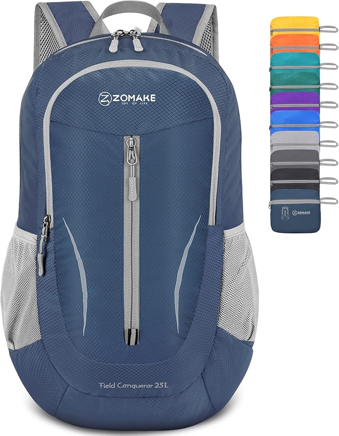 ZOMAKE Ultra Lightweight Packable Backpack 25L - Foldable Hiking Backpacks Water Resistant Small Folding Daypack for Travel(Navy Blue)