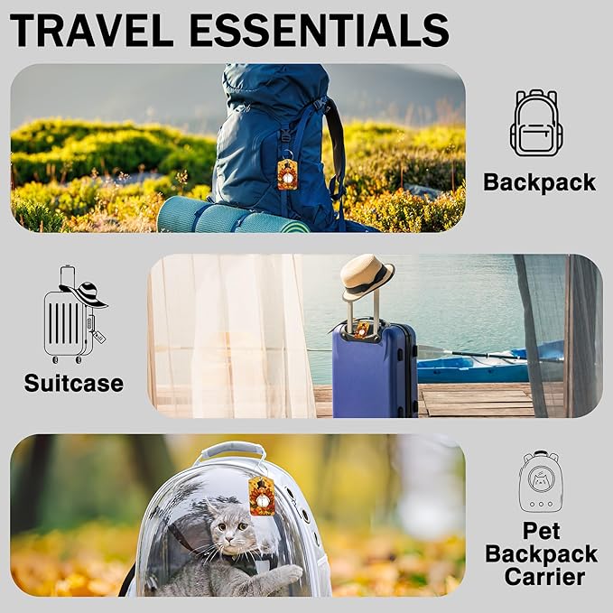2 Pcs Autumn Turkey Luggage Tags for Suitcases PU Leather Baggage Tags Name ID Label with Privacy Cover and Stainless Steel Loop for Men Women Travel Bag Suitcase