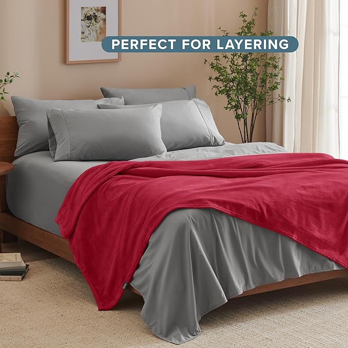 Bare Home Fleece Blanket - Full/Queen - Ultra-Soft Lightweight for Bed, Sofa, and Couch - Luxury Microplush - Cozy Warm Blanket (Full/Queen, Red)