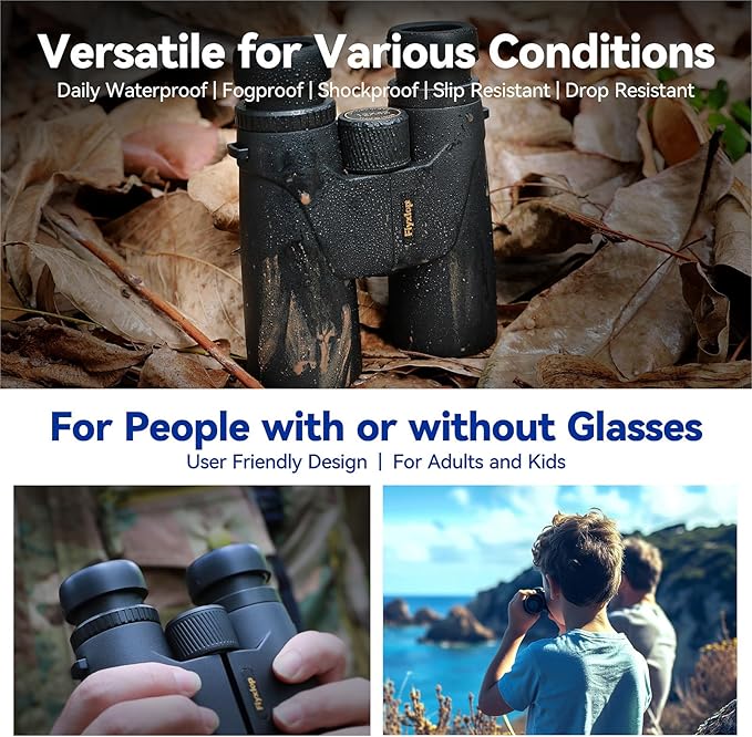 12x42 HD Binoculars for Adults - Upgraded BAK4 Prism and FMC Lens, Phone Adapter + Tripod for Bird Watching, Cruise Ships, Concerts, Hunting, Hiking, Wildlife Observation
