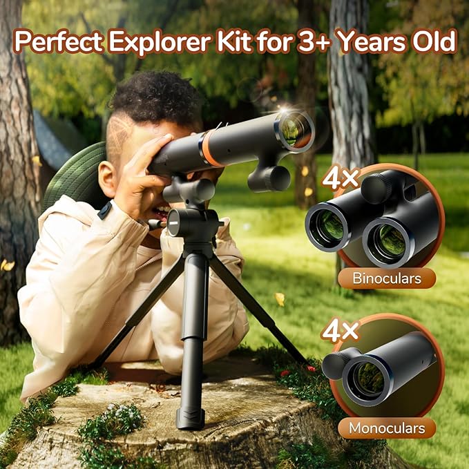 Science Can Binoculars for Kids & Beginners - 3 in 1 Portable Telescope with Adjustable Tripod & Phone Support,16X Magnification for Outdoor Exploration, Science Kit for Boys Girls 6-12 Years Old