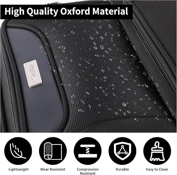 3-Piece Softside Expandable Luggage Set with Front Open Pocket, Lightweight and Durable Oxford Fabric Suitcase Set with TSA Lock (Black, 20in/24in/28in)