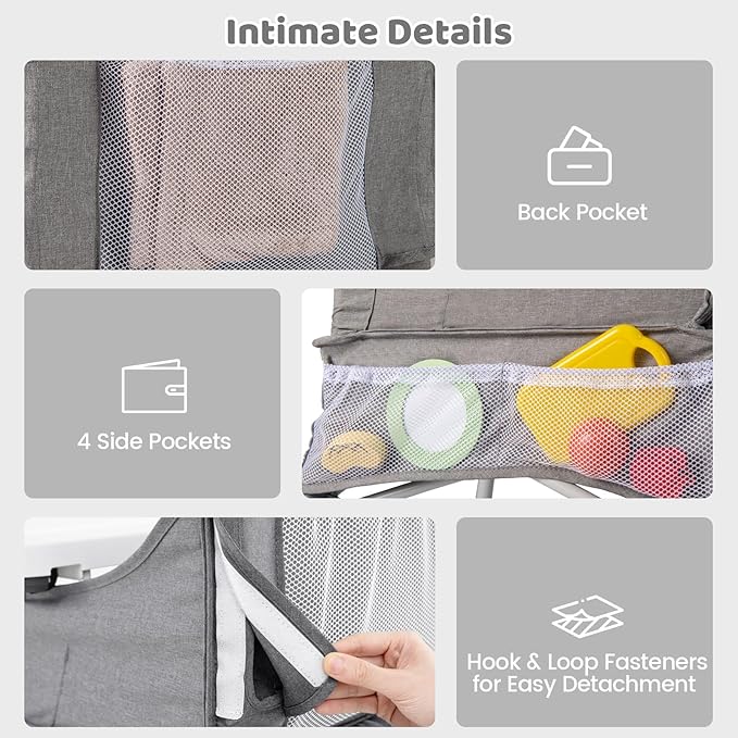 INFANS Baby High Chair, Foldable Portable Highchair for Babies and Toddlers with Travel Bag Adjustable Tray, 5 Point Harness, Compact Space Saver Infant Feeding Chair for Age 6-36 Months (Grey)