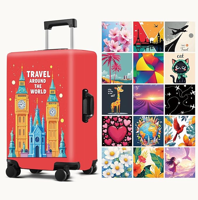 Luggage Cover Washable Suitcase Protector Anti-Scratch,Stretchable Fit for 20-34Inch Luggage Durable Travel Bag Cover with Zipper Closure (London-2, L(fits 28-30Inch suitcase))