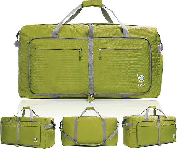 Bago Big XXL Foldable Duffel Bags for Traveling Women & Men - 140L Packable Duffle Bag for Travel with Shoe Compartment - Water Repellant, Heavy Duty, Lightweight Folding & Collapsible (Green)