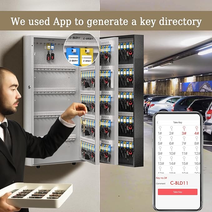 WeHere 360 Lock Box Wall Mount, APP Bluetooth/OTP/Wi-Fi/Fixed Code/Key Unlock, Smart Cabinet With Tag, Organizer Holder, Management Directory for Office, Valet, Realtor, Hotel